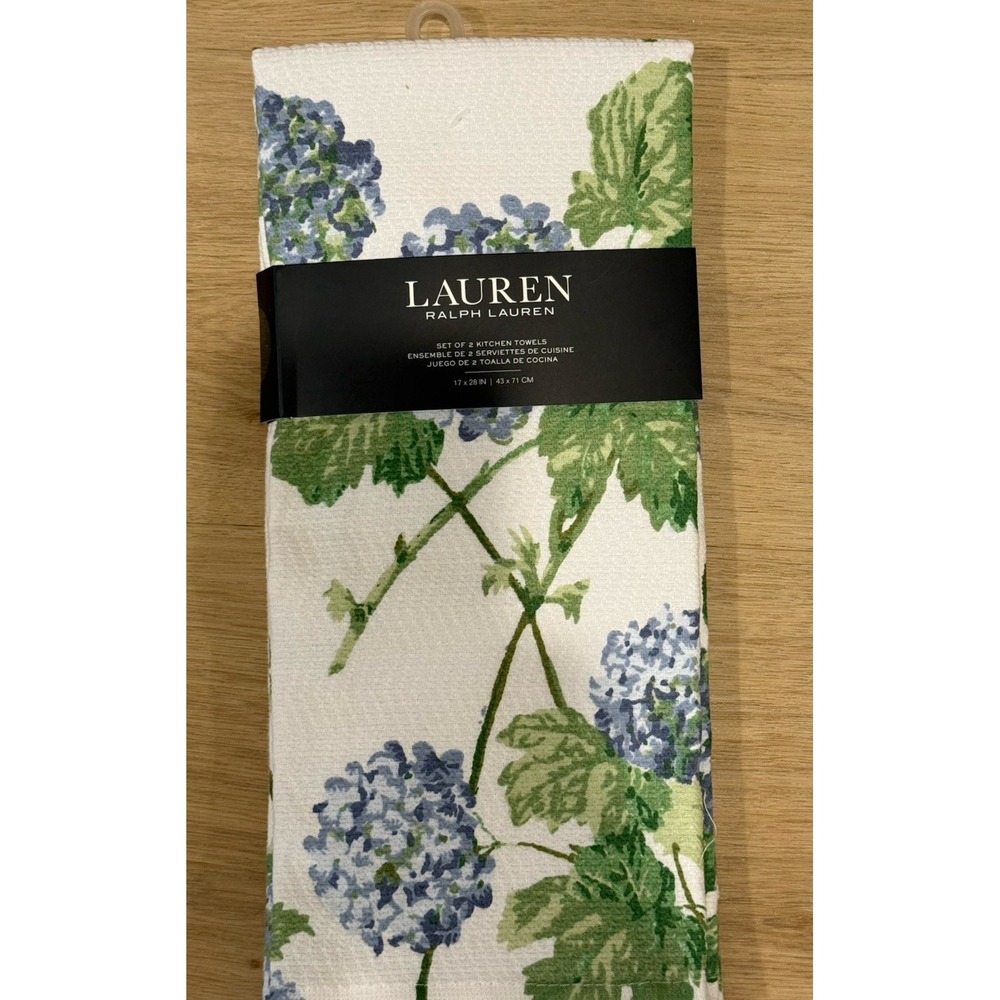 Ralph Lauren Kitchen Towel Set of 2 Blue Flowers 100% Cotton New!
